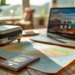 planning-a-vacation-with-map,-laptop,-and-coffee