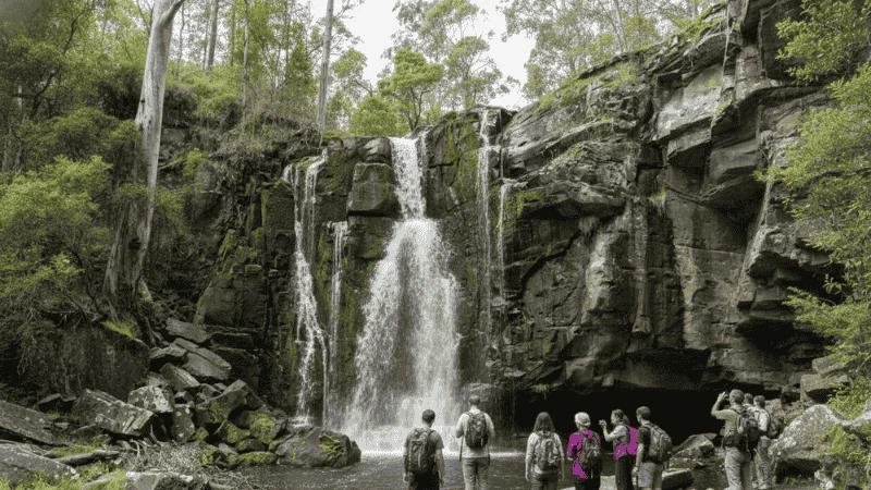 Phantom Falls flowing gently through a lush forest near Marysville Victoria.