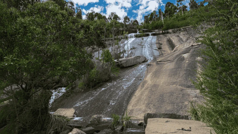 Wilhelmina Falls flowing through the forest in Murrindindi Scenic Reserve Victoria.