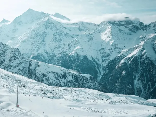 Frozen glaciers and snow-covered terrain in Switzerland during winter
