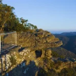 Cliffside lookout with panoramic mountain views in Grampians National Park, Victoria