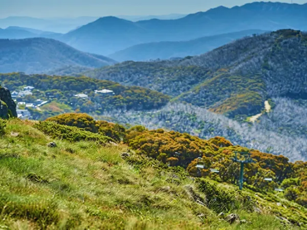 Panoramic alpine mountain views along the Summit Nature Walk at Mt Buller in Victoria