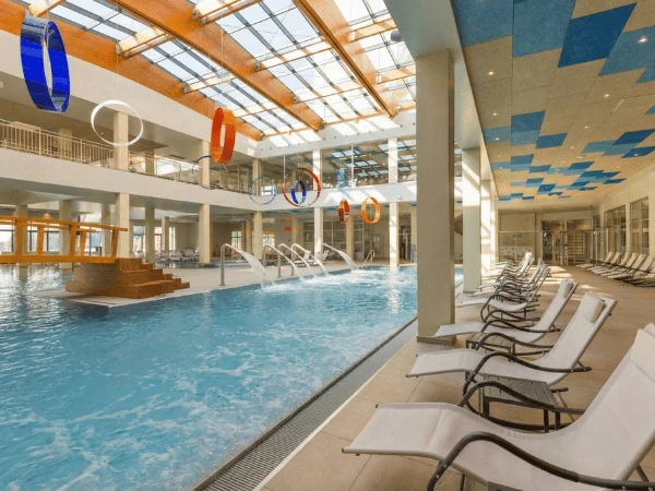 A tranquil spa setting in Australia with warm lighting and natural elements