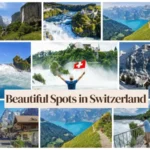 Beautiful spots in Switzerland featuring alpine villages, mountains, lakes, waterfalls, and scenic landscapes