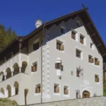 Traditional Engadin house with sgraffito facade in Samedan, Switzerland