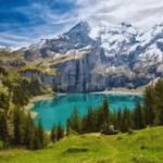 Oeschinensee Switzerland with turquoise alpine lake surrounded by mountains near Kandersteg 1