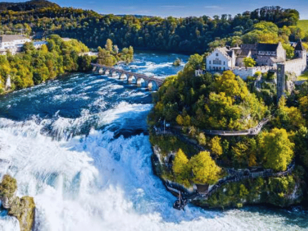Rhein Falls Switzerland with powerful cascading water and scenic viewpoints along the Rhine River