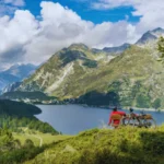 Silvaplana lake surrounded by Alpine mountains during the winter season in Switzerland