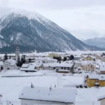 Snow-covered Bever village in Upper Engadin Switzerland during winter