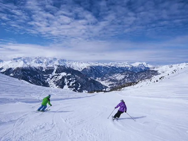 Winter scenery in Thyon 4 Vallées Switzerland with snow-covered ski slopes and alpine peaks