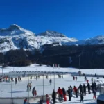 Winter ice sports and activities at Mulets Sports Center in Silvaplana Switzerland