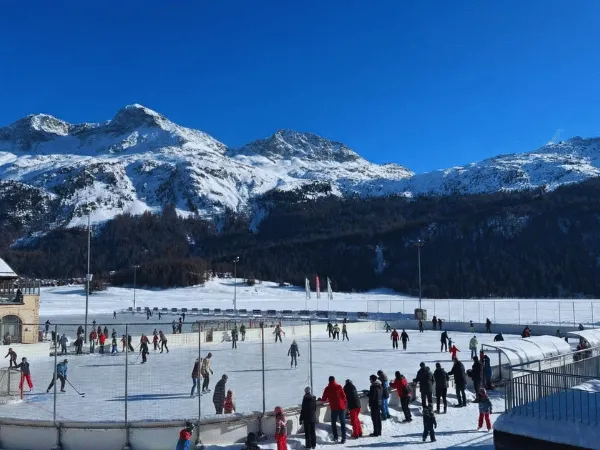 Winter ice sports and activities at Mulets Sports Center in Silvaplana Switzerland