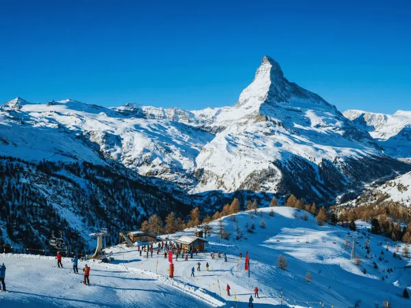 Snow-covered ski resort near the Matterhorn in Zermatt during winter