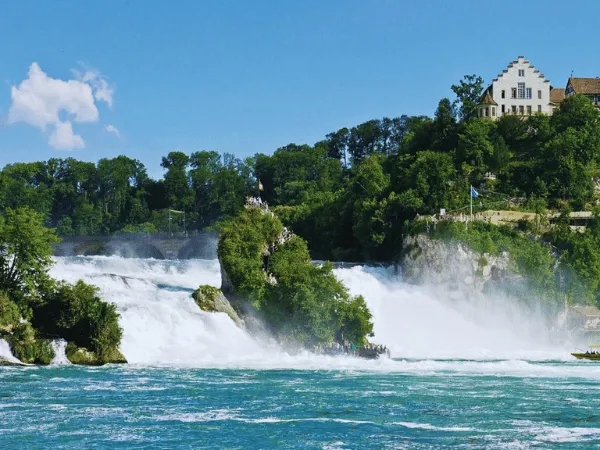 Aerial view of Rhein Falls Europe’s largest waterfall in Switzerland
