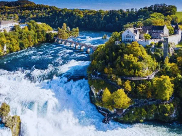 Side view of Rhein Falls waterfall near Schaffhausen