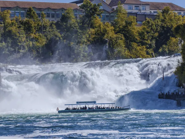 Tourist boat ride near Rhein Falls Europe’s largest waterfall