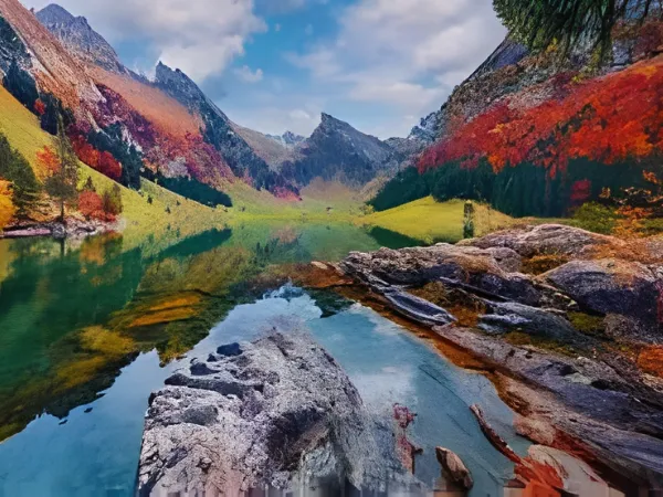 alpstein-valley-lake-reflection-autumn-switzerland