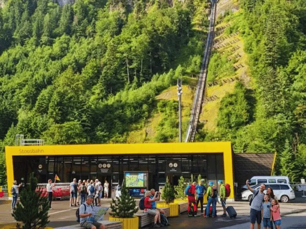 stoosbahn valley station entrance in schwyz switzerland
