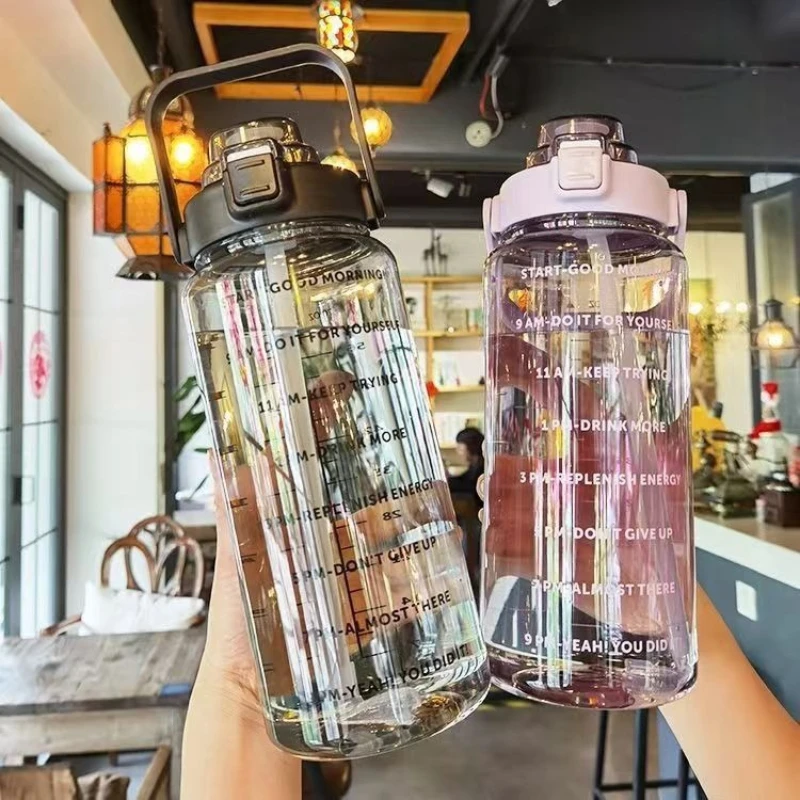 2L Water Bottle with Straw & Time Marker for Sports 2