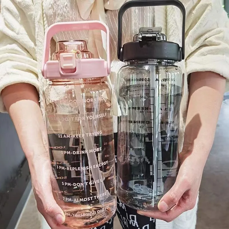 2L Water Bottle with Straw & Time Marker for Sports 3