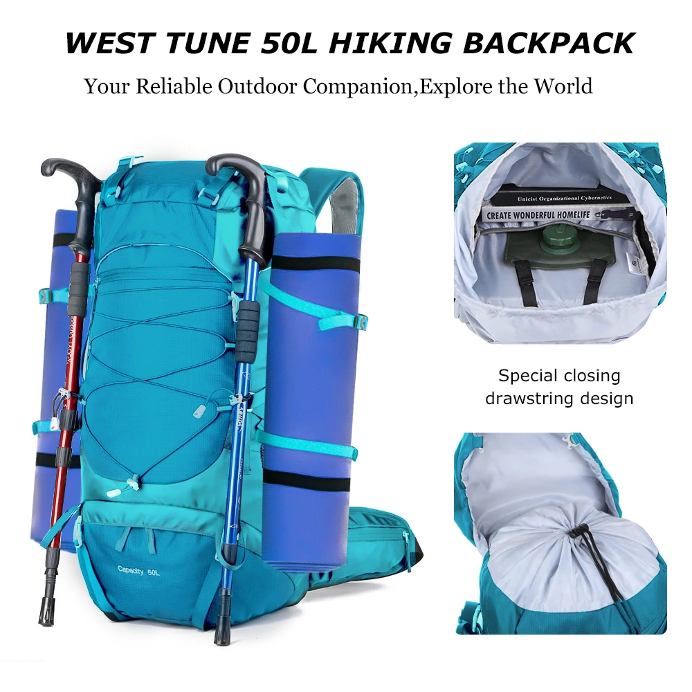 50L Hiking Backpack with Rain Cover for Camping 5