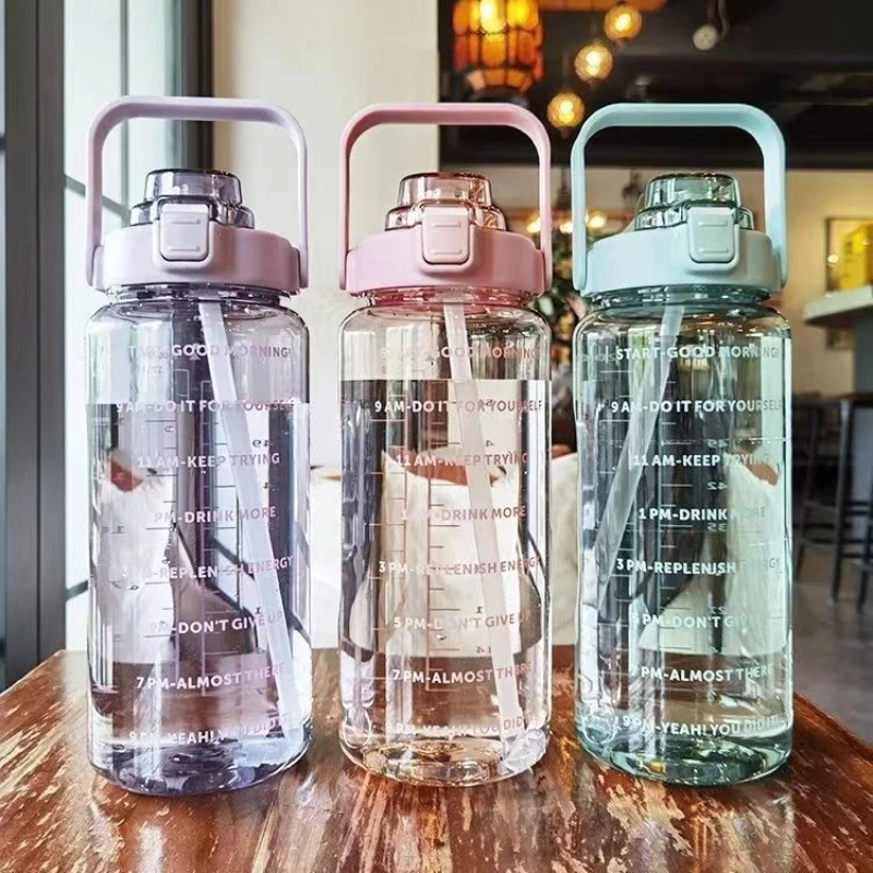 2L Water Bottle with Straw & Time Marker for Sports 1