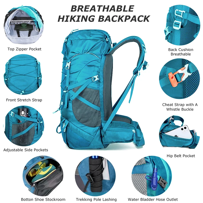 50L Hiking Backpack with Rain Cover for Camping 4