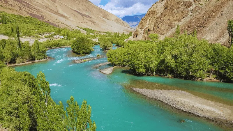 Gilgit River winding through Phander Valley in northern Pakistan