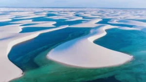 Aerial view of lagoons and dunes at Lençóis Maranhenses National Park