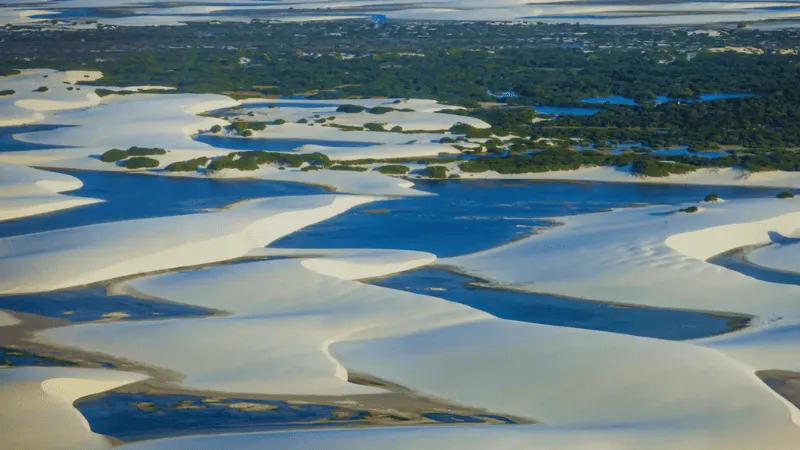 Dunes, lagoons, and vegetation at Lençóis Maranhenses Brazil