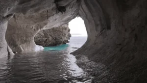 Inside view of Marble Caves Chile looking toward lake