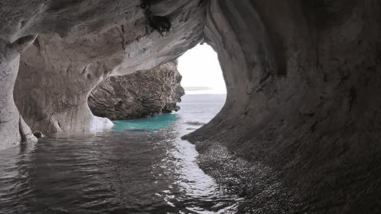 Inside view of Marble Caves Chile looking toward lake
