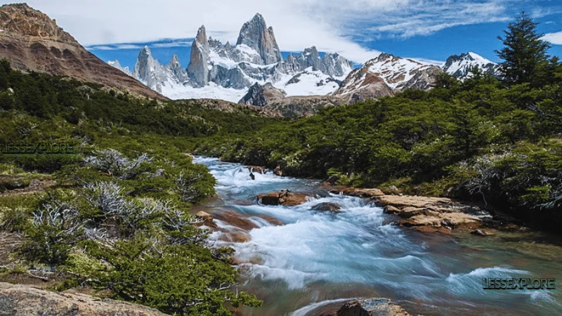 Mountain river flowing near Fitz Roy in El Chaltén Patagonia