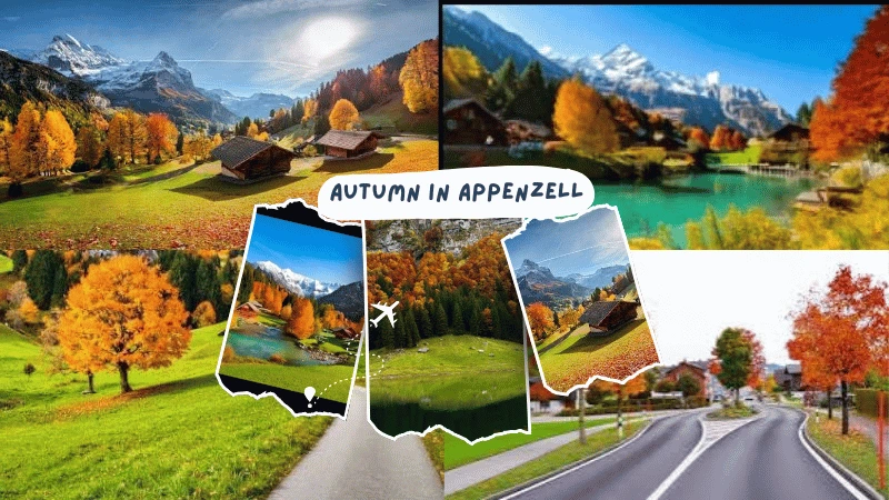 Autumn in Appenzell with painted houses and green Alpstein hills