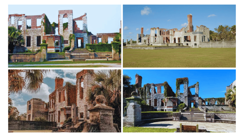 Dungeness Ruins collage showing ruined mansion walls on Cumberland Island Georgia